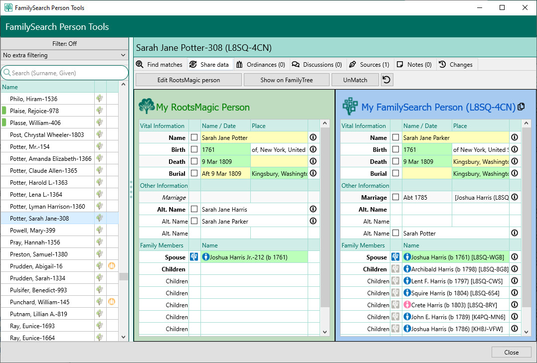 Sharing data between RootsMagic and FamilySearch