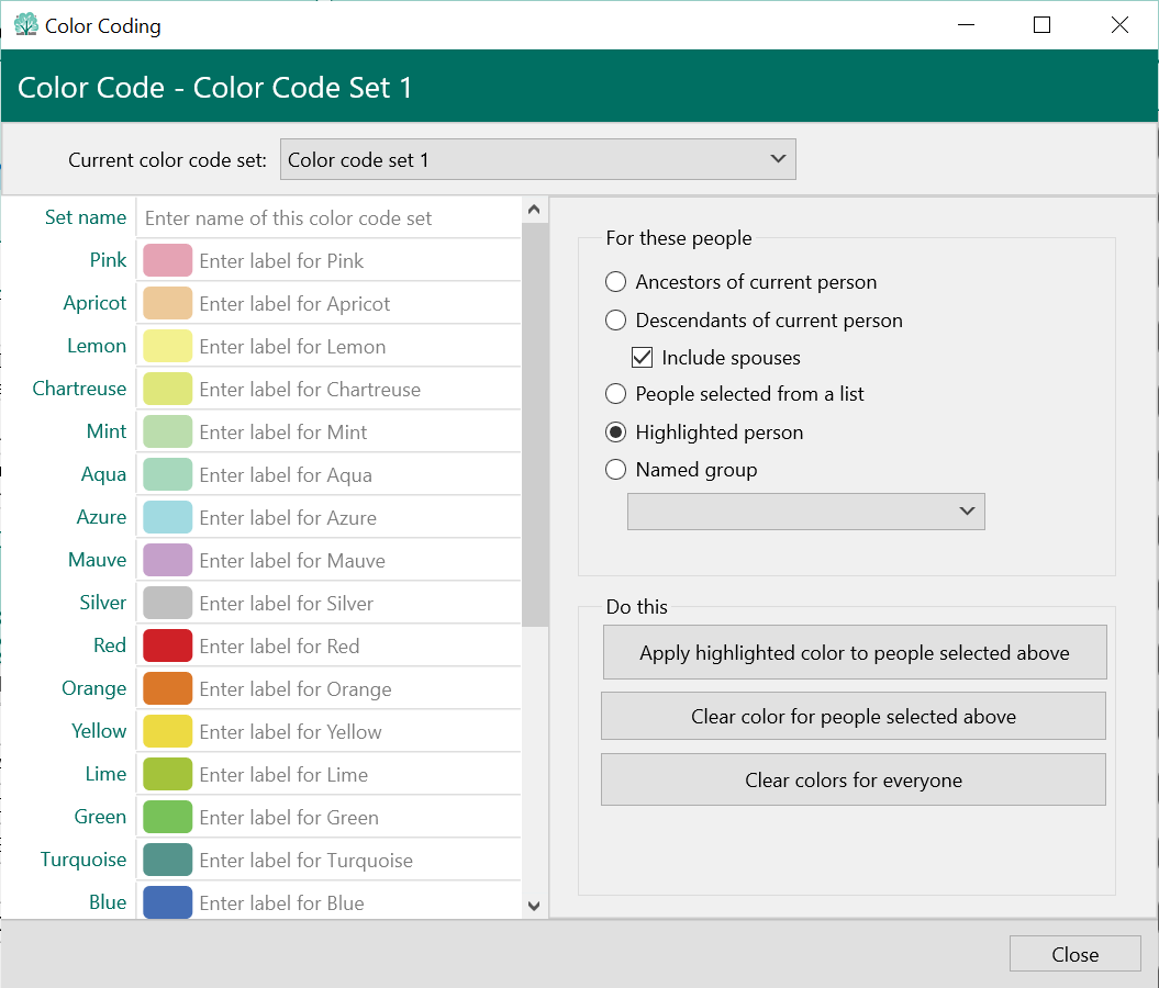 New Color Coding Sets and Labels