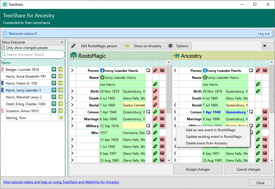 Sharing data between RootsMagic and Ancestry