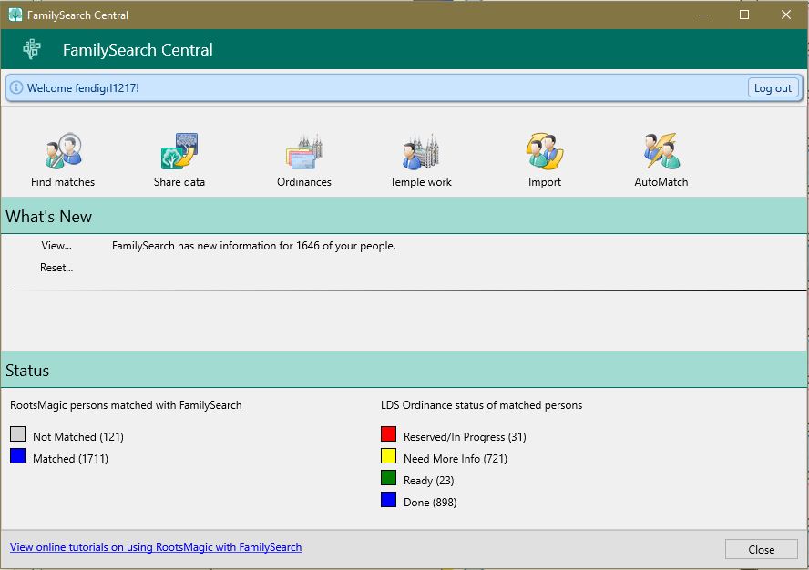 FamilySearch Central Dashboard