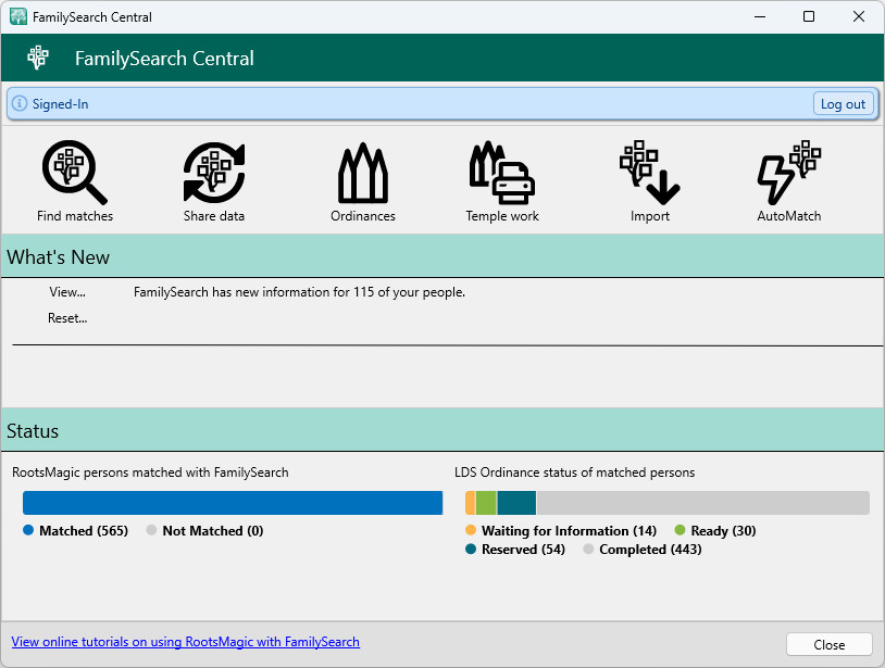 FamilySearch Central Dashboard