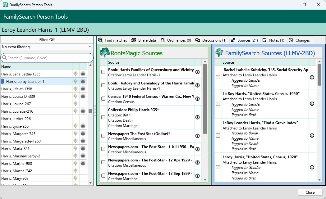 Move sources between RootsMagic and FamilySearch