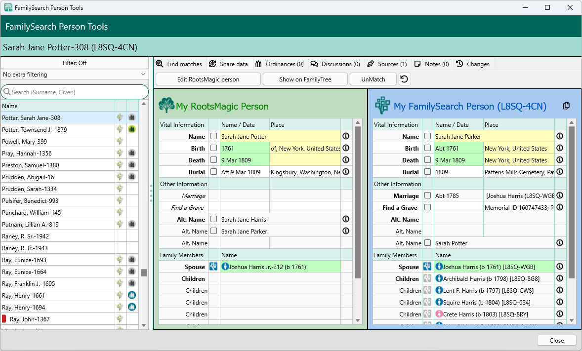Share data between RootsMagic and FamilySearch