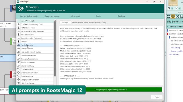 AI Prompts in RootsMagic 12: Use Your Family Tree with ChatGPT, Claude, Gemini, or Any AI